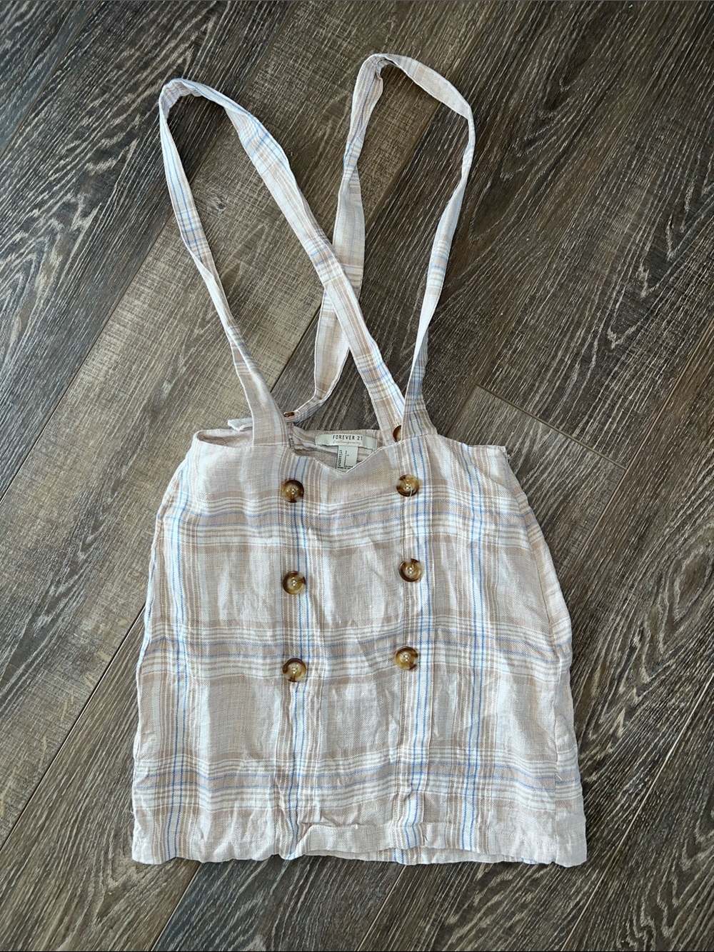 Light Beige Plaid Suspender Skirt